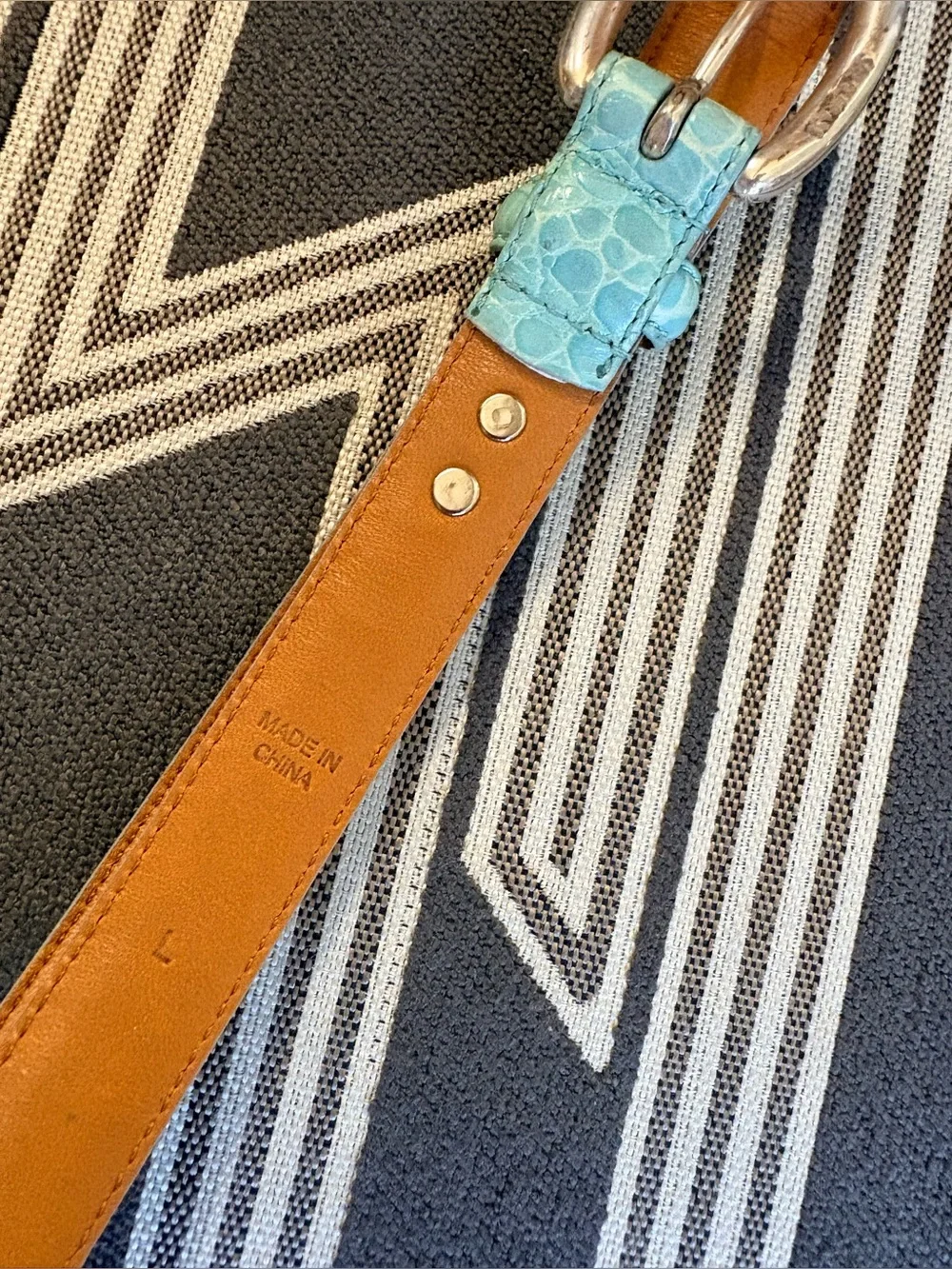 VTG Lauren Ralph Lauren Turquoise Blue Snakeskin Italian Leather Belt Size L